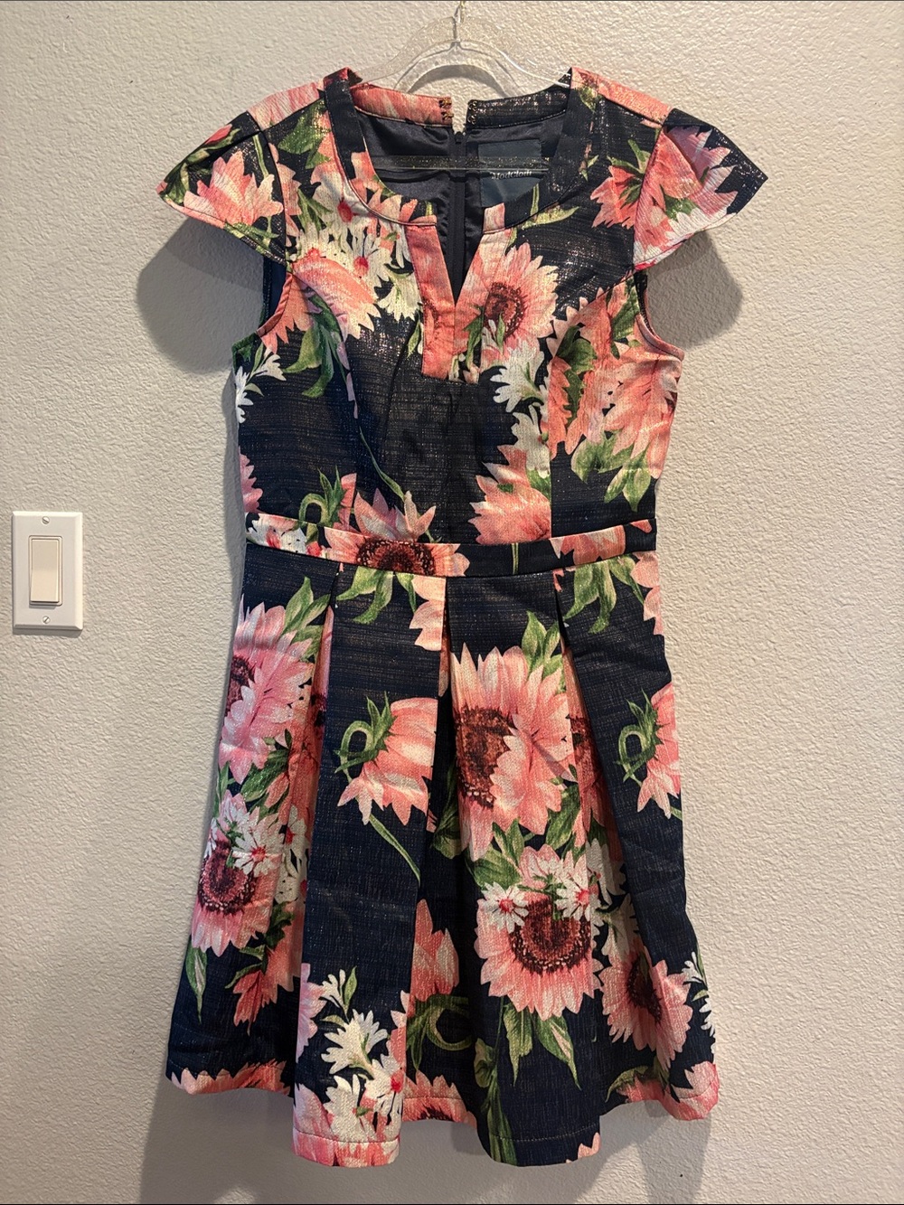 Modcloth Vintage Inspired Fit-and-Flare Navy Blue Sunflowers Dress, Size 10